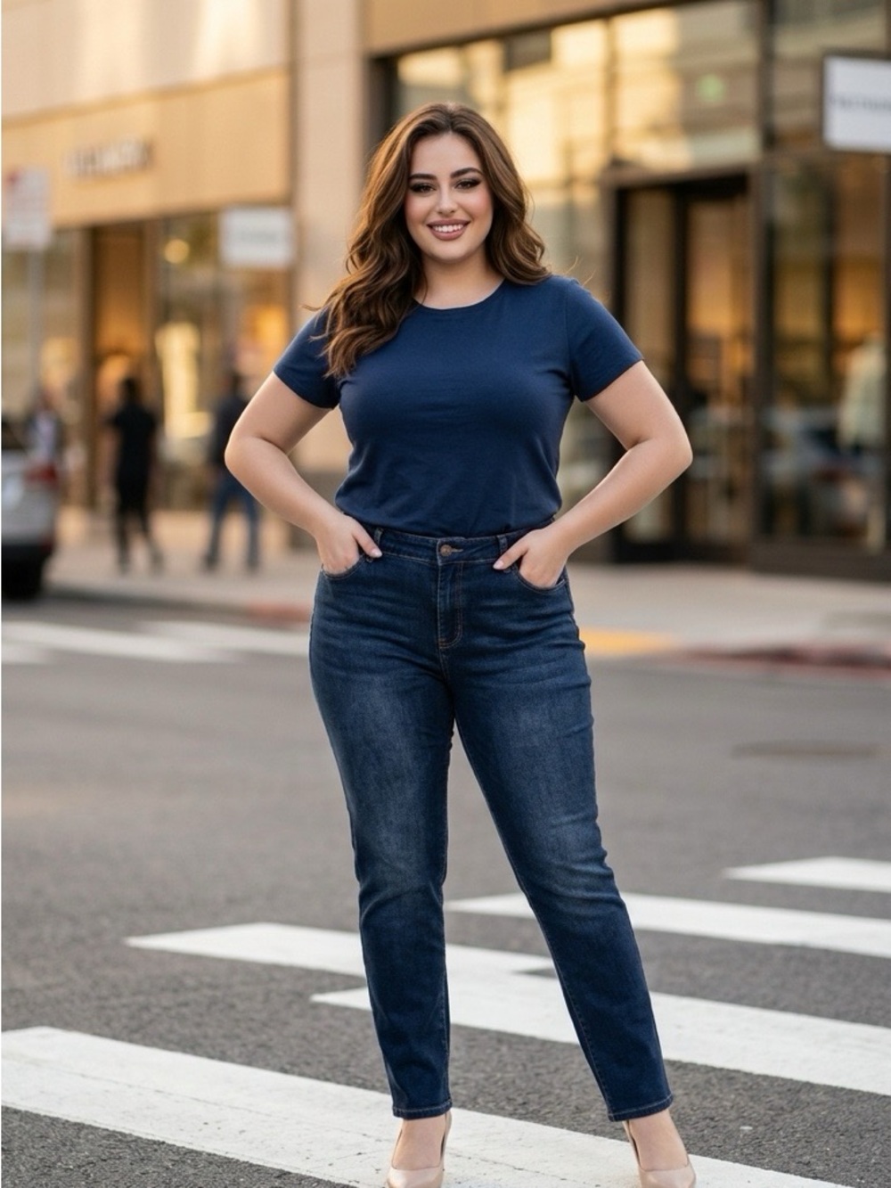Soft Surroundings High-Rise Dark Blue Slim Straight Jeans